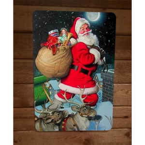 Merry Xmas Christmas Santa on Roof 8x12 Metal Wall‎ Sign Poster